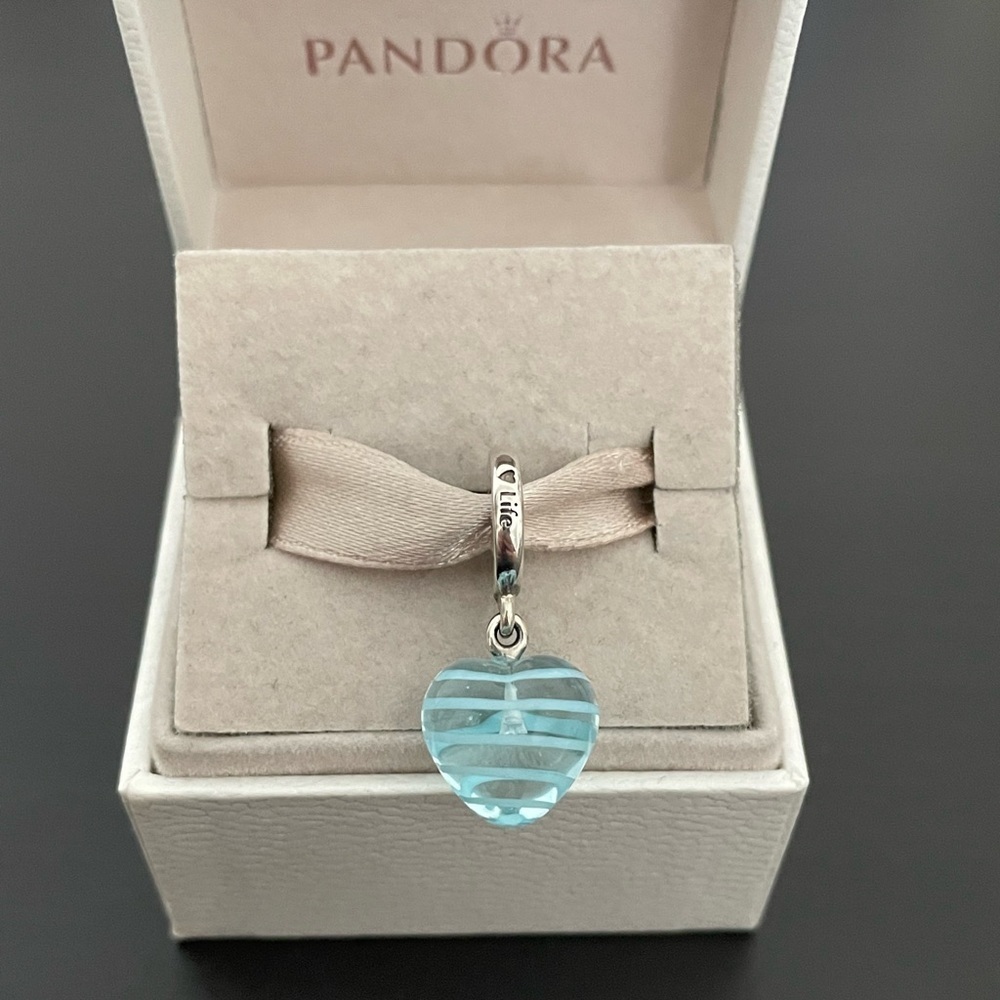 Pandora blue ribbon heart dangle